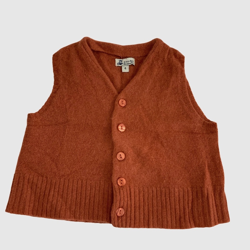 CALYPSO CASHMERE VEST SIZE :4 SO SOFT LAYER PIECE AUTUMN ORANGE 5 BUTTONS